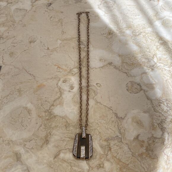 Ann Taylor Chunky Bronze Rhinestone Pendant Necklace 30” - Picture 7 of 8